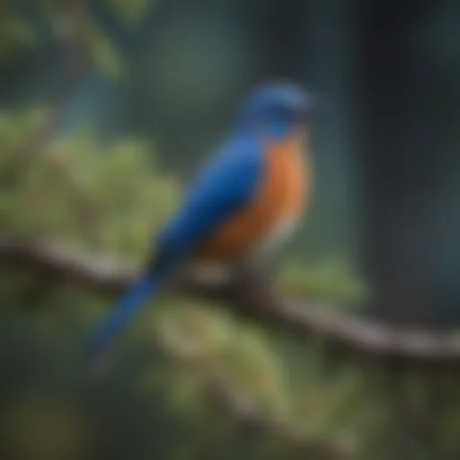 A vibrant blue bird perched on a branch