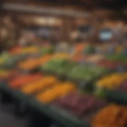 A vibrant market stall showcasing a variety of fresh fruits and vegetables in reusable containers.