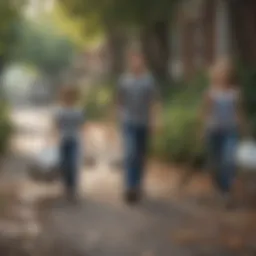 A group of children participating in a neighborhood cleanup with enthusiasm.