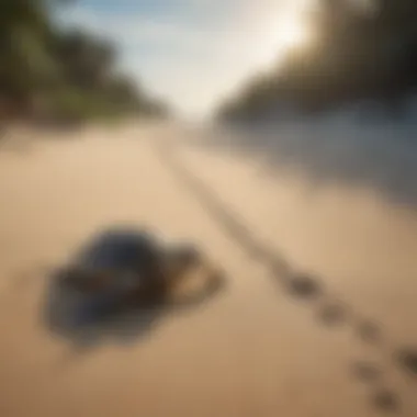 Sea turtle nesting site with tracks leading to the ocean