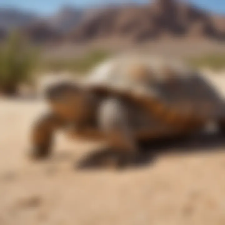 Iconic Desert Tortoise blending into sandy desert landscape