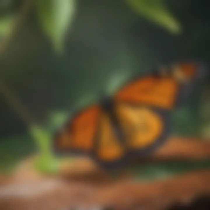 A newly emerged monarch butterfly resting on a leaf