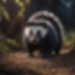 Skunk emerging from den at night