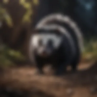 Skunk emerging from den at night
