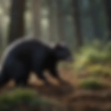 Skunk foraging for food in moonlit forest