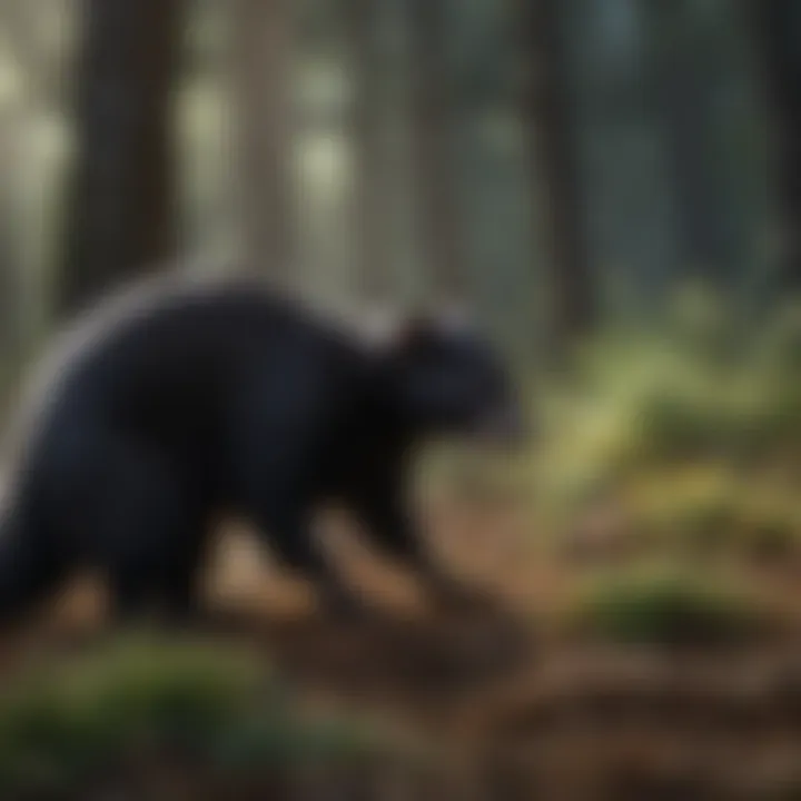 Skunk foraging for food in moonlit forest