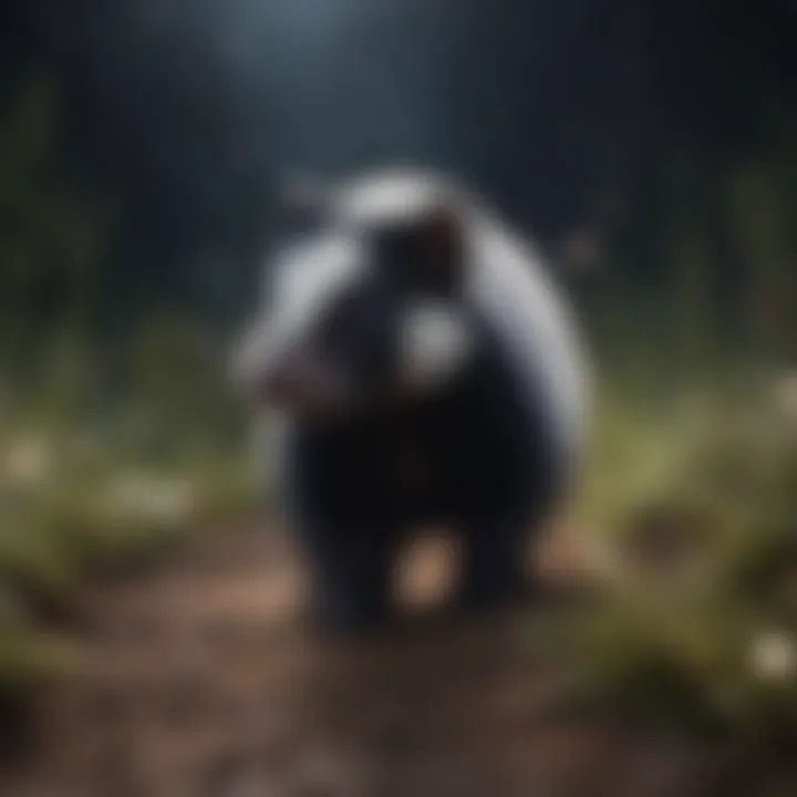 Skunk spraying scent under starry sky