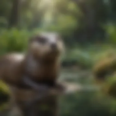 Lush greenery surrounding a tranquil freshwater otter habitat