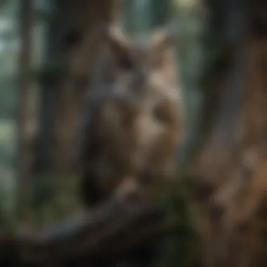 Guardian of the Old Growth Owl with Horns Perched on Ancient Tree
