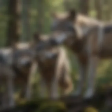 Pack of wolves communicating in the wilderness