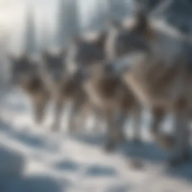 Winter Warriors: Dance of Frost and Fur Pack of wolves running through the snow