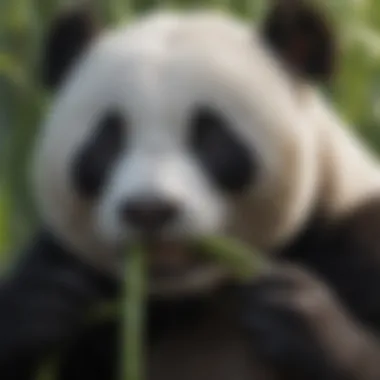 Close-up of a panda munching on bamboo