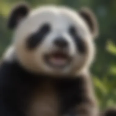 A close-up of a panda cub, showcasing its playful demeanor.