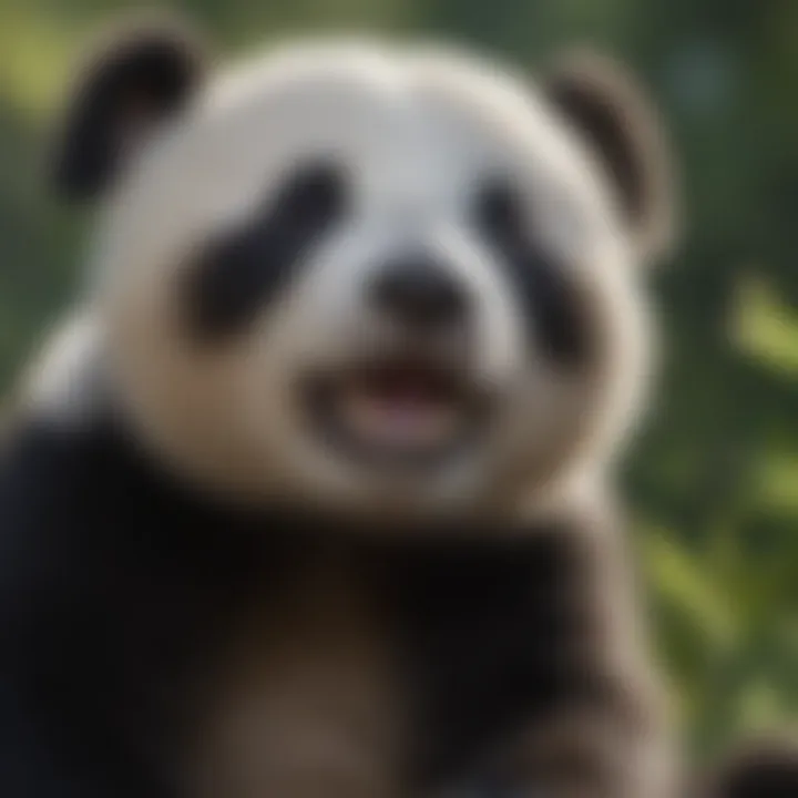 A close-up of a panda cub, showcasing its playful demeanor.