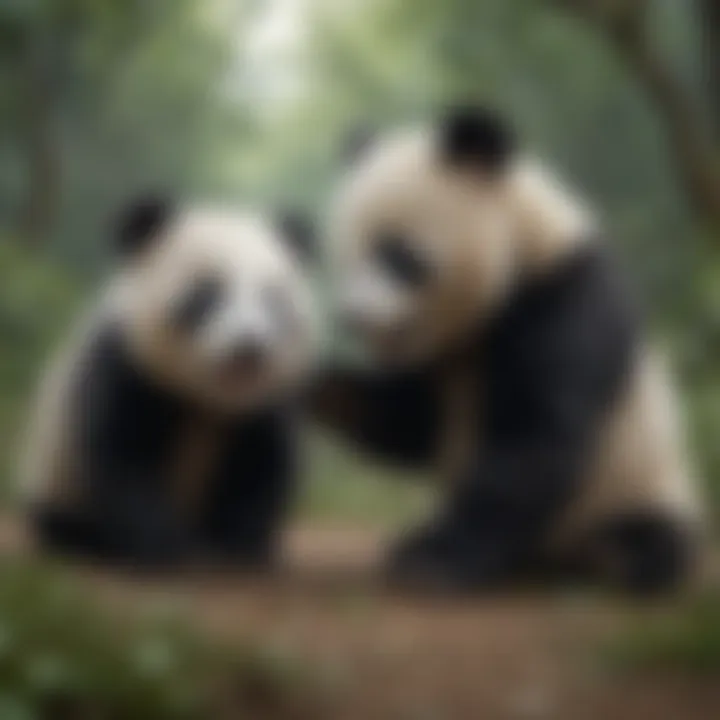 Giant panda cubs playing together