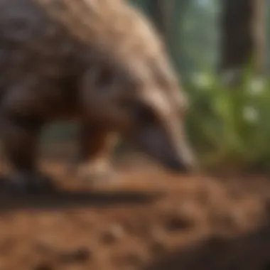 Pangolin Investigating a Termite Mound