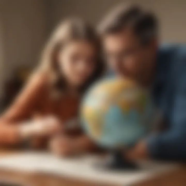 Illustration of a parent and child studying a globe together