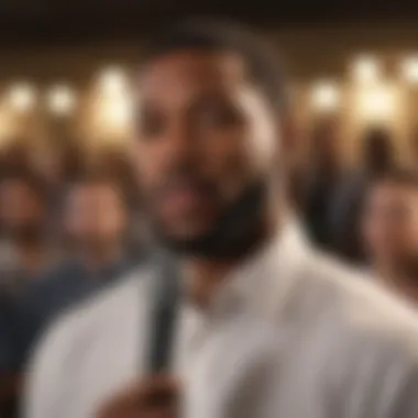 African American man giving a passionate speech in front of a diverse audience