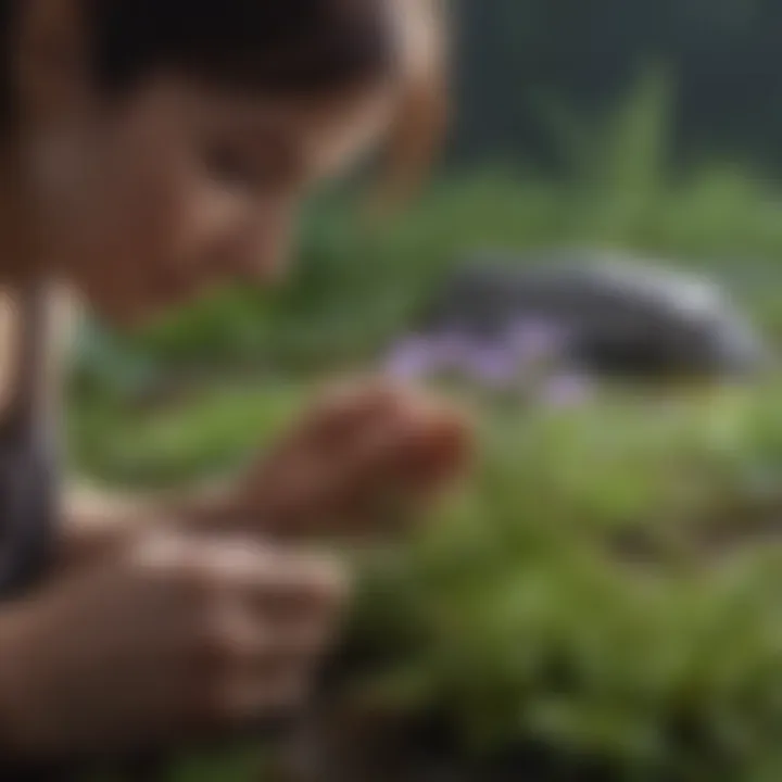 Person Admiring the Uniqueness of a Butterwort Plant