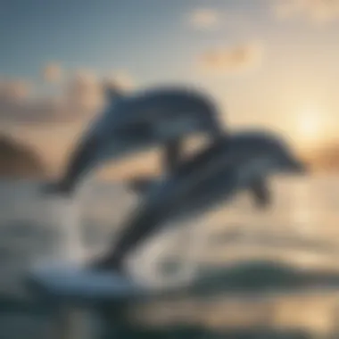 School of playful dolphins in crystal clear waters