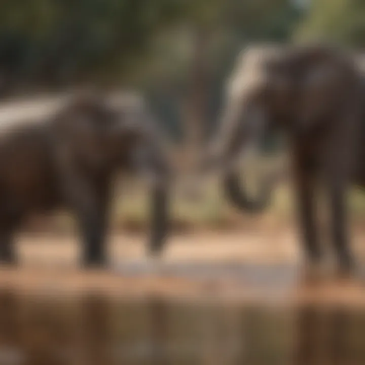 Playful elephants bathing in a watering hole