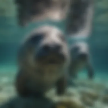 Playful manatees in crystal clear spring waters