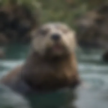 Playful sea otter sliding into the water