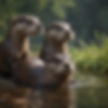 Riverine Playfulness Playful otters by the riverbank