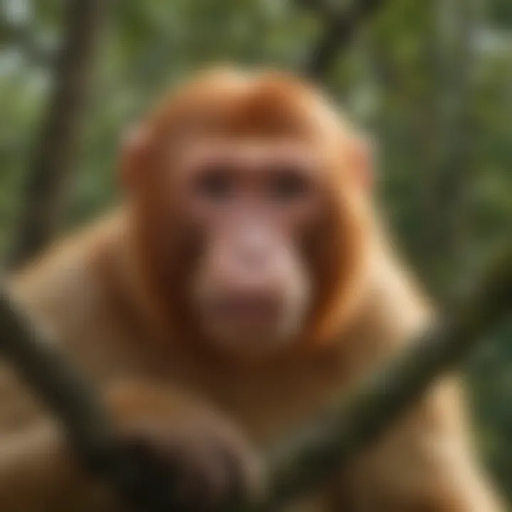 Playful Proboscis Monkey Swinging Through Trees