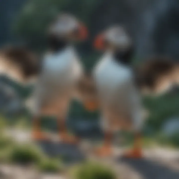 Playful puffin pair engaging in intricate mating dance