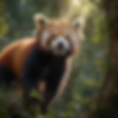 Red Panda Playfully Navigating Treetops