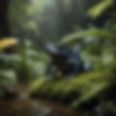 Poison Dark Frog Amidst Lush Rainforest Flora Poison dark frog in a lush rainforest setting