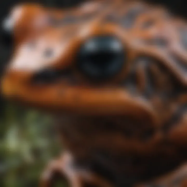 Close-up of poison dark frog skin showcasing its toxic patterns