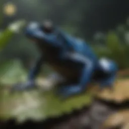 Vibrant poison dark frog perched on a leaf in its natural habitat
