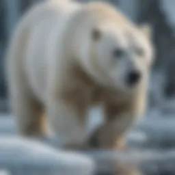 Polar bear stealthily approaching a seal on ice