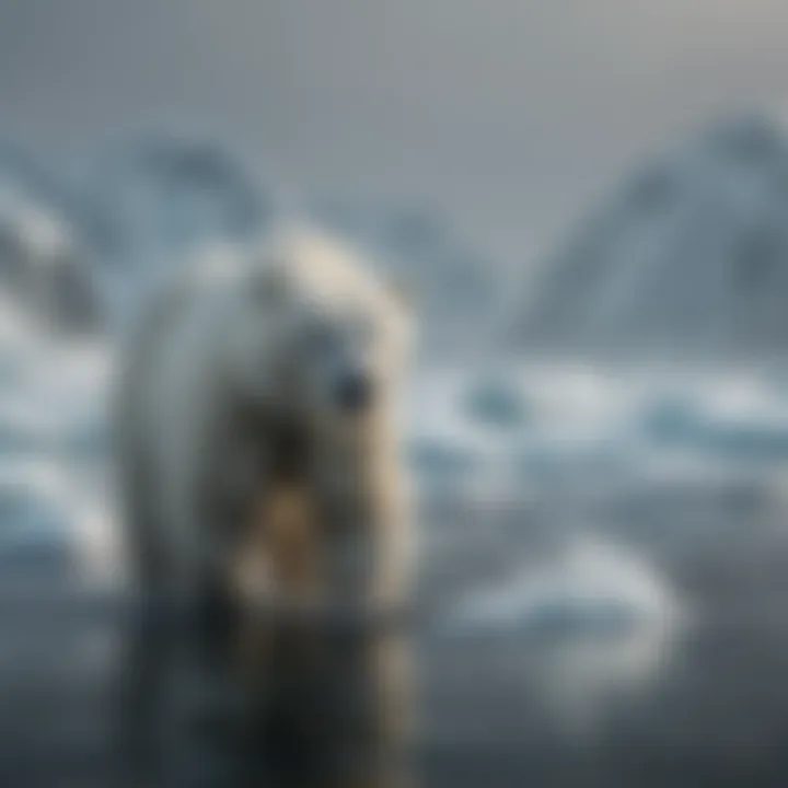 Polar bear catching fish in icy waters