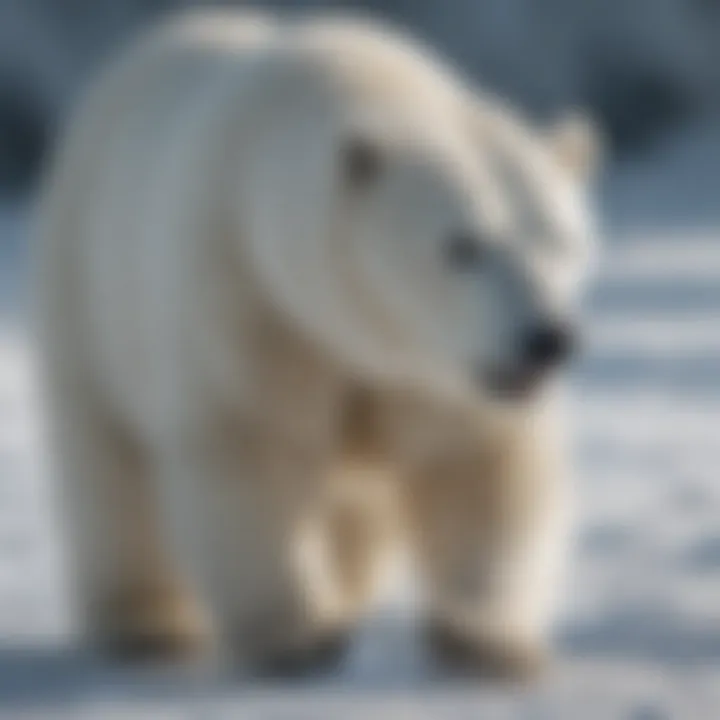 Polar bear cub learning to hunt on ice