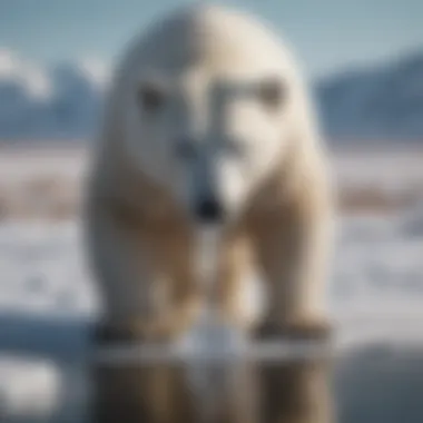 Polar bear drinking melted ice in the tundra