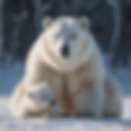 Polar bear mother and cub playing in the snow