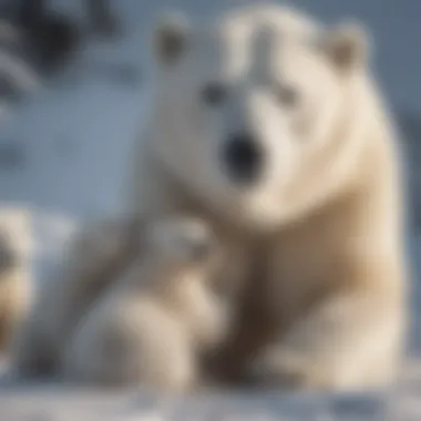 Polar Bear Mother with Cubs in Snow