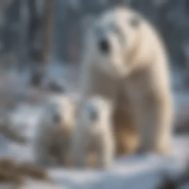 Polar Bear Mother and Cubs in Snowy Landscape