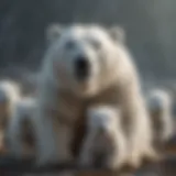 Majestic polar bear mother with her cubs