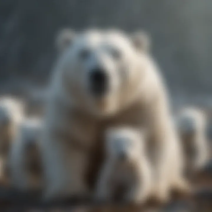 Majestic polar bear mother with her cubs