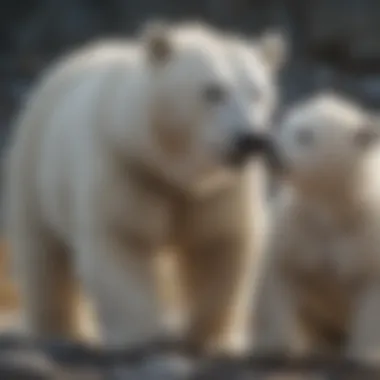Polar bear cubs playing near their mother