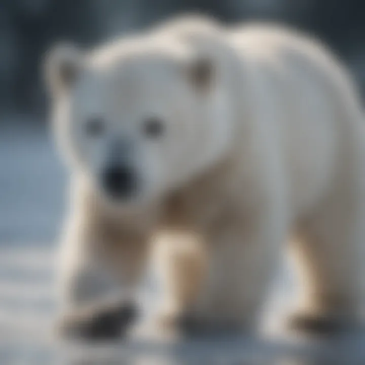 Polar bear cub playing on the ice.