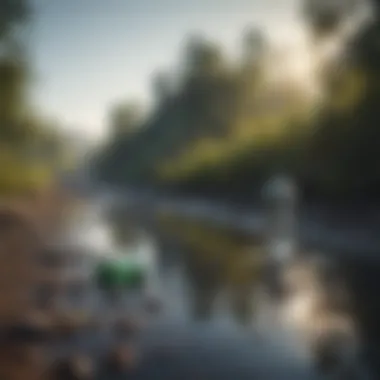Polluted Waterway with Plastic Bottles