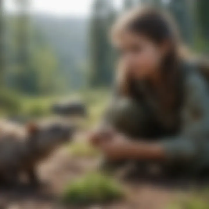 Kids learning about wildlife conservation in a natural setting