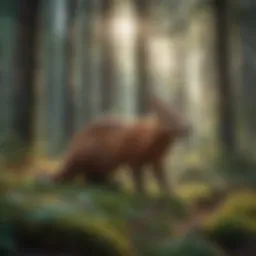 A vibrant forest scene showcasing diverse flora and fauna