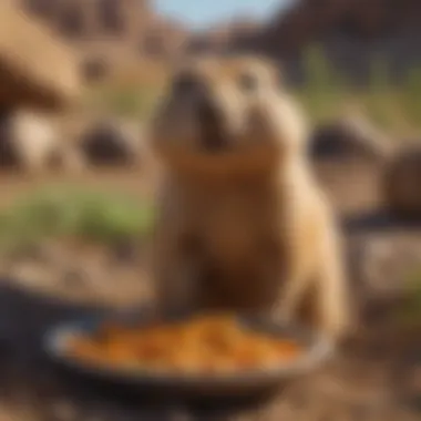 Prairie dog burrow surrounded by diverse food sources