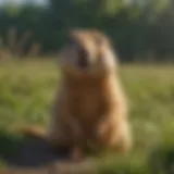 Prairie dog foraging on grass